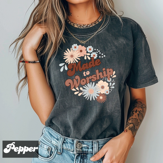 Vintage Trendy Christian Made to Worship T-shirt