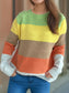 Color Block Round Neck Long Sleeve Sweater