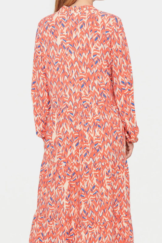 Printed Notched Long Sleeve Dress